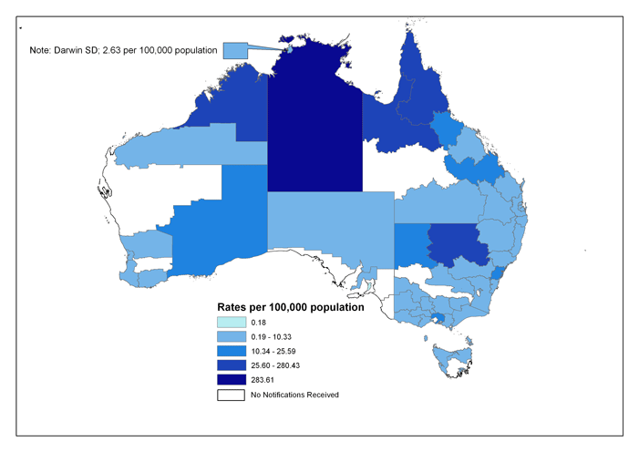Map 4. Notification rates of syphilis infection, Australia, 2006, by Statistical Division of residence