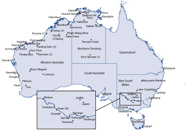 Map 3:  Sentinel chicken testing sites, Australia, 2007/08