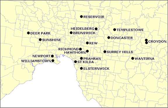 Figure 1b. Distribution of sentinel surveillance sites in metropolitan Victoria