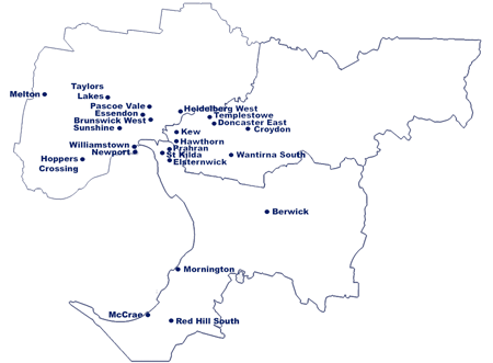 Figure 1b. Distribution of sentinel surveillance sites in rural Victoria 