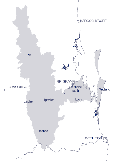 Figure. The geographical area covered by Southern Area Population Health Services – Brisbane Southside