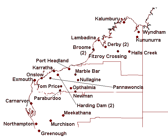 Figure 1. Sentinel chicken flock sites, Western Australia 